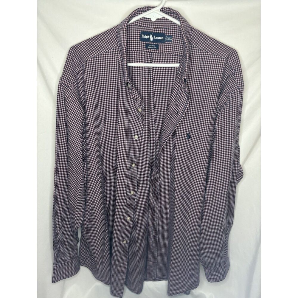 Ralph Lauren Blake 100% Cotton Mens XXL Pink & Black Check Long Sleeve Button Up
